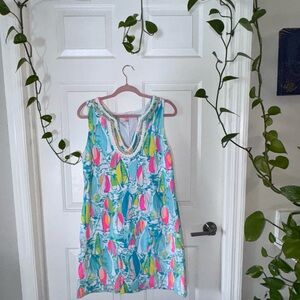 Lilly Pulitzer Harper Shift Dress in Beach and Bae Sailboat Print
size large